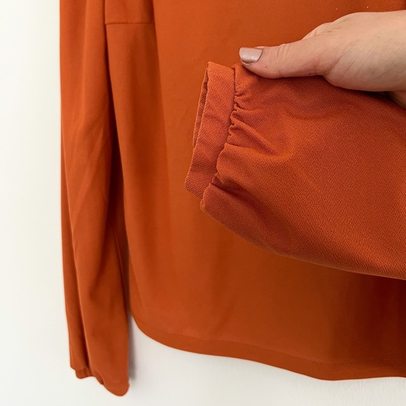 Pieces | square neck puff sleeve long sleeve top in orange semi-fitted - Picture 7 of 9